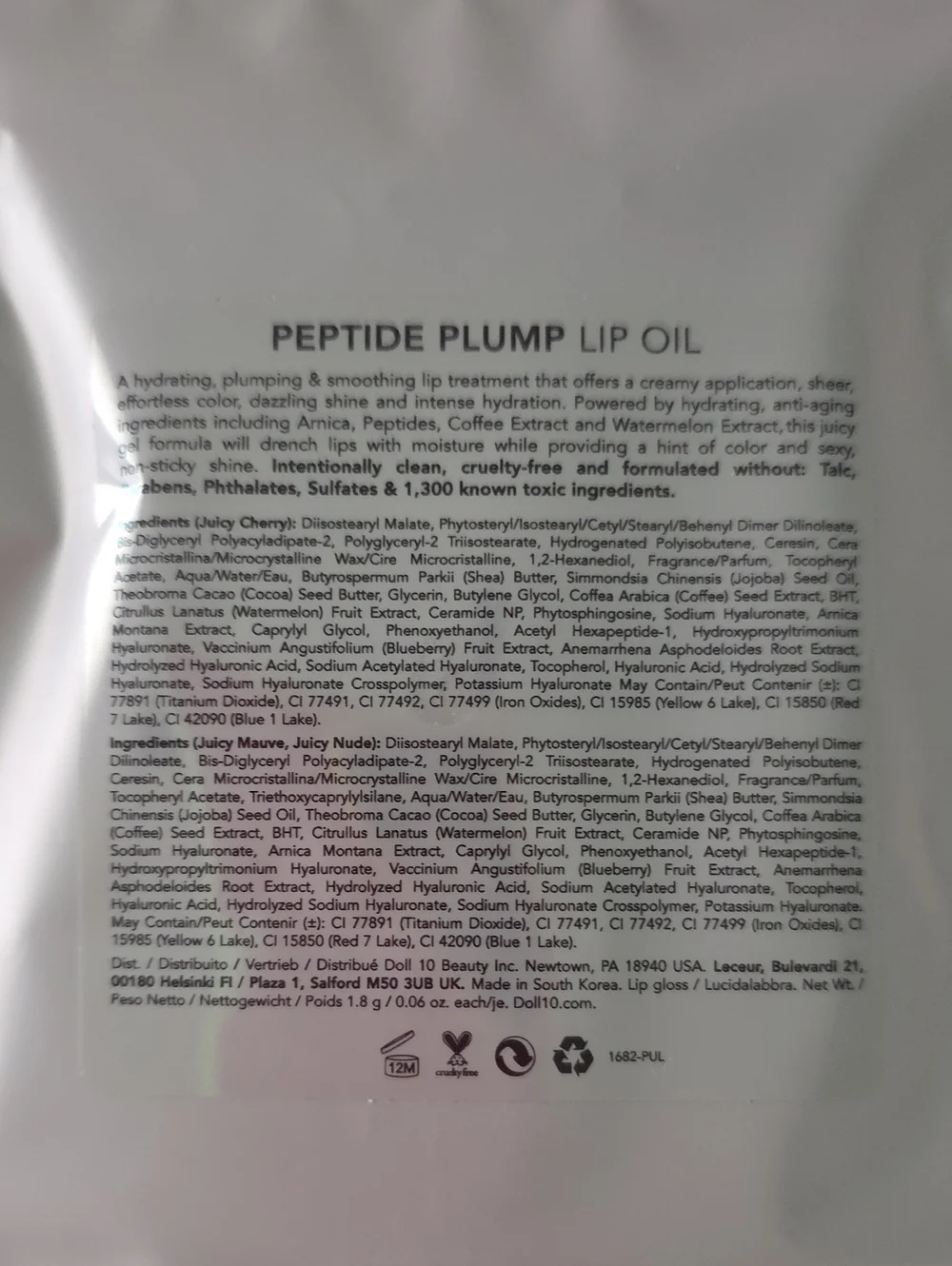 Doll 10 Lip Peptide Plump Lup Oil — Nude, Coral Pink, Mauve Pink